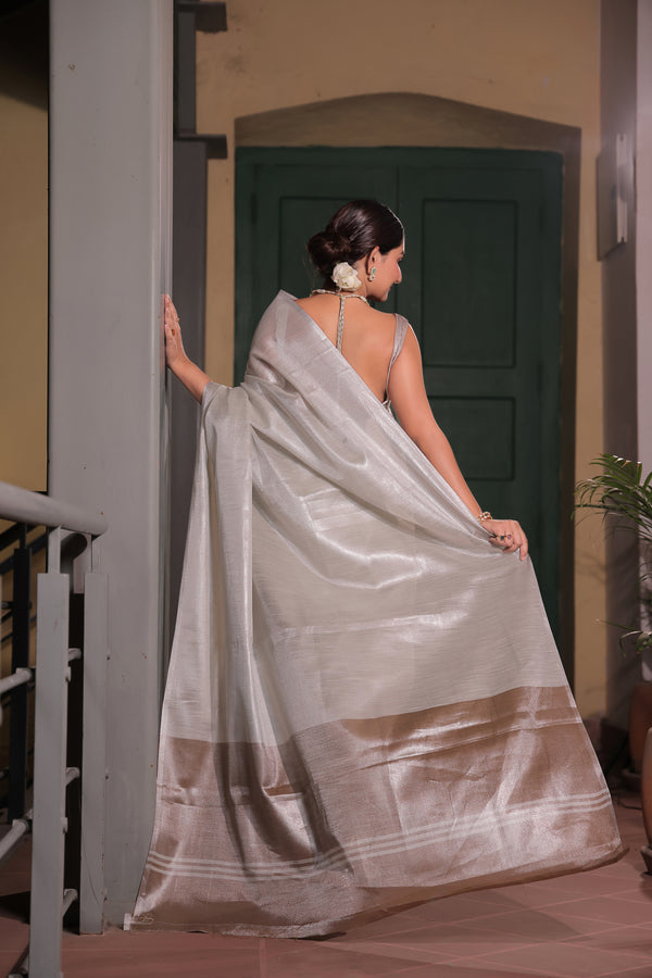 Pure Tissue Silk With Contrast Pallu