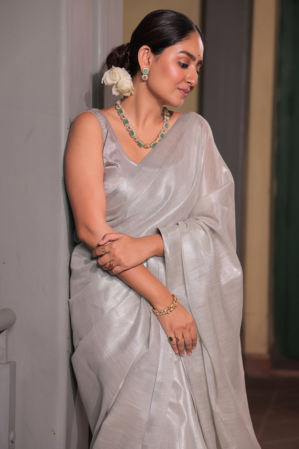 Pure Tissue Silk With Contrast Pallu