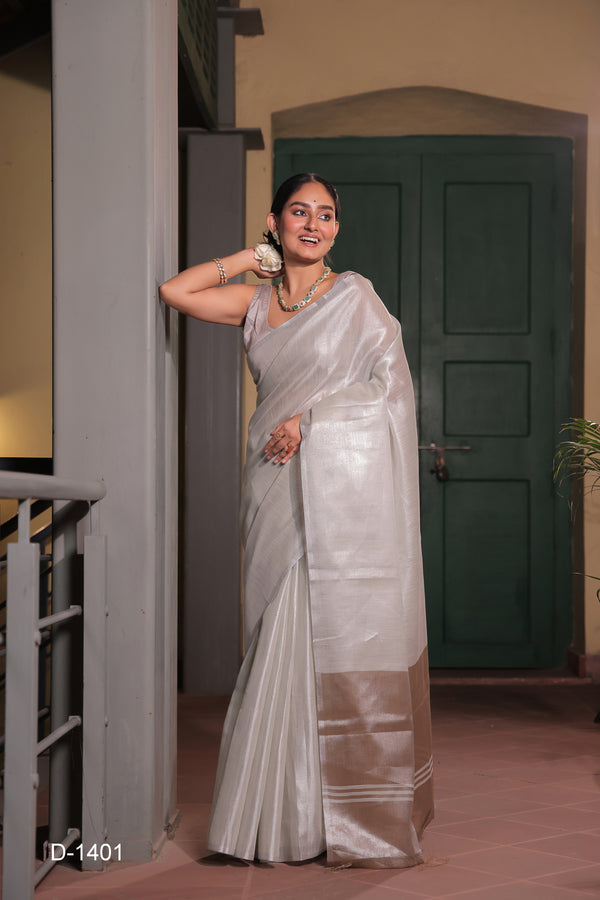 Pure Tissue Silk With Contrast Pallu