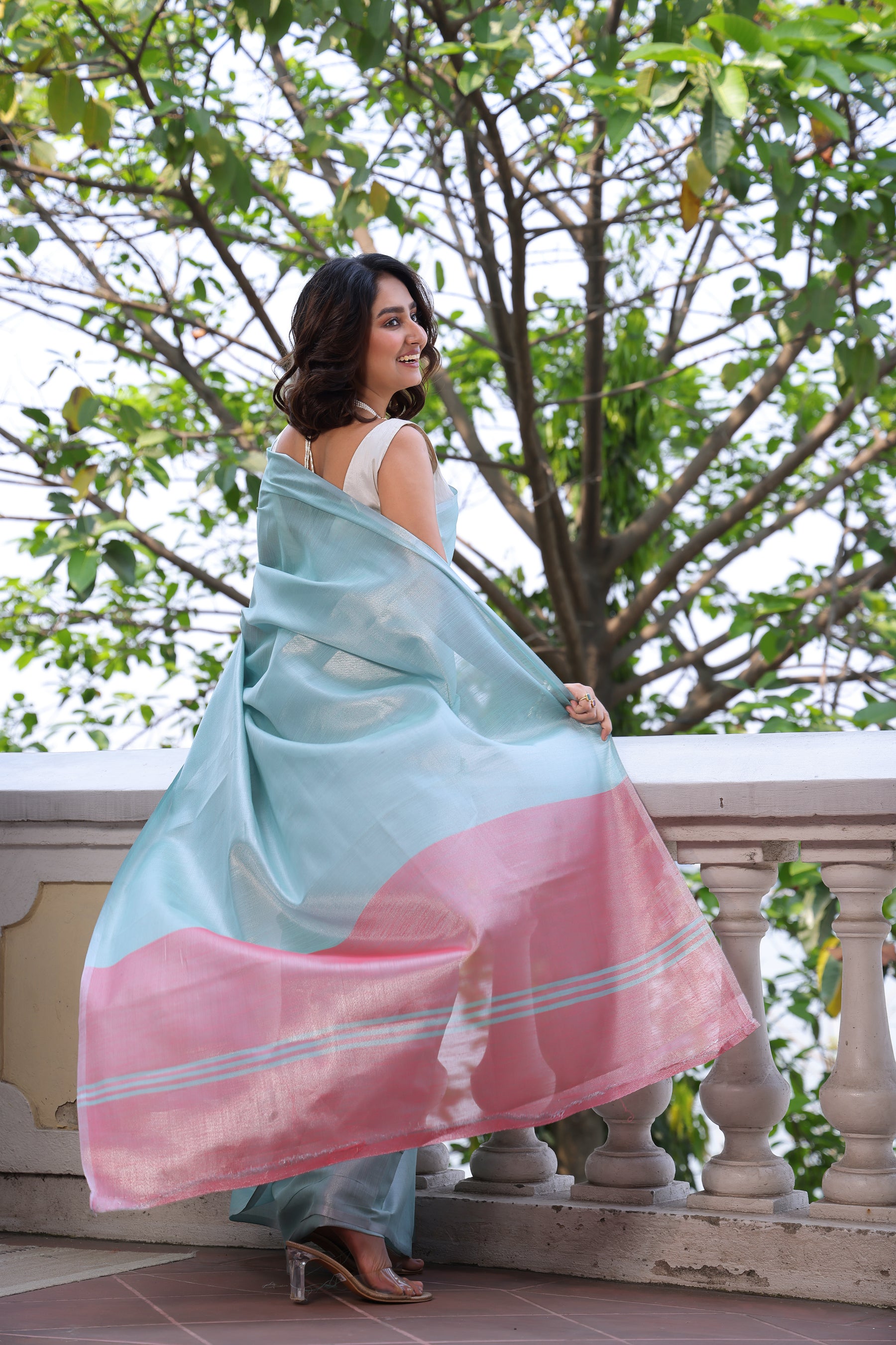 Pure Tissue Silk With Contrast Pallu