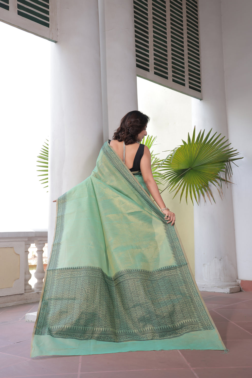 Tissue Silk Saree with Handloom Style Pallu & Weaving Border