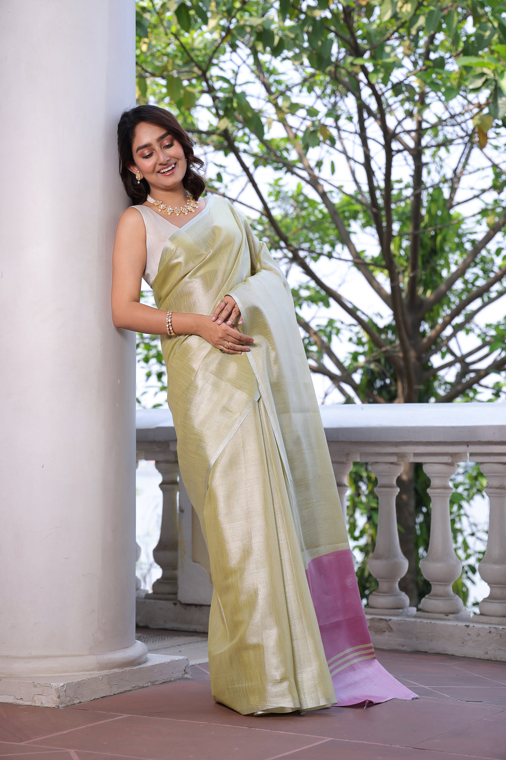 Pure Tissue Silk With Contrast Pallu