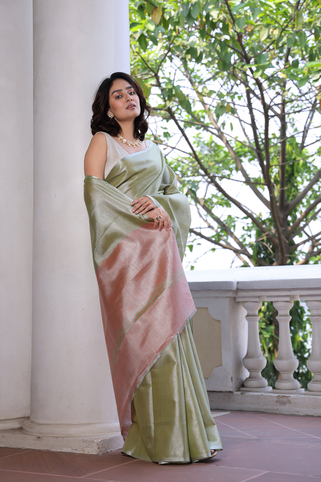 Pure Tissue Silk With Contrast Pallu