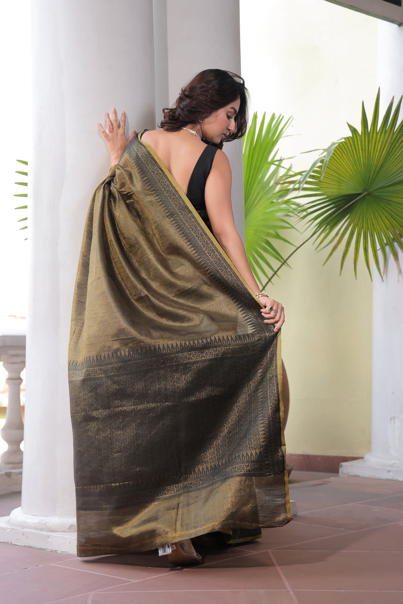 Tissue Silk Saree with Handloom Style Pallu & Weaving Border