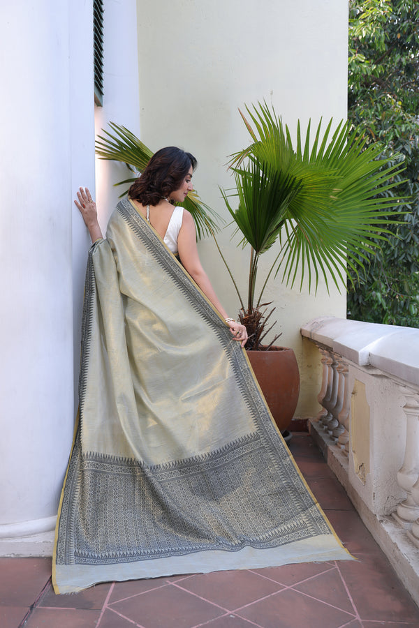 Tissue Silk Saree with Handloom Style Pallu & Weaving Border