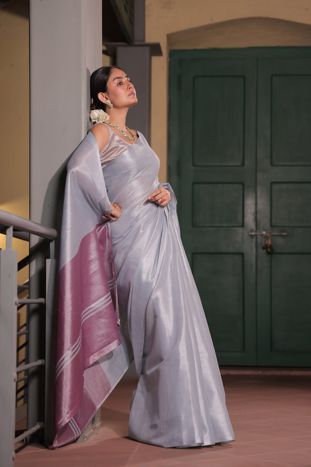 Pure Tissue Silk With Contrast Pallu
