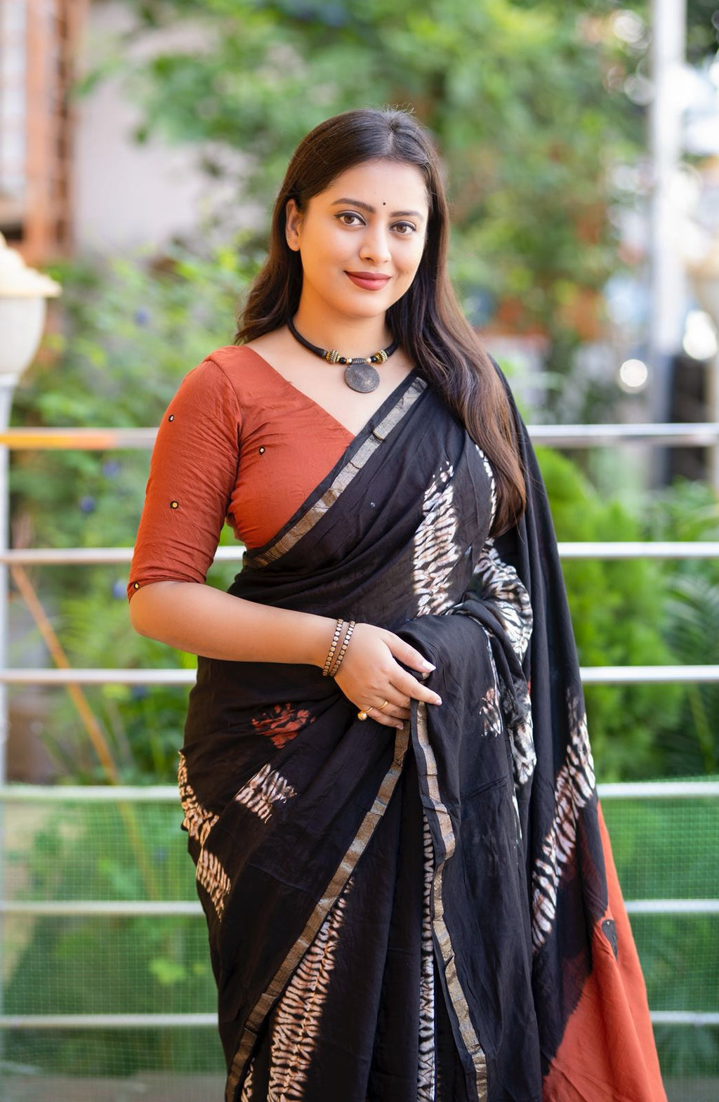 Magic Butterfly Pure Chanderi Cotton Saree | Shibori Tie-Dye Design with Aari Mirror Butterfly Patch Work | Premium Contrast Blouse