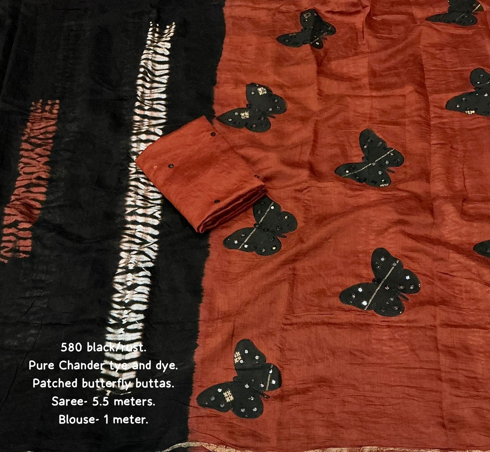 Magic Butterfly Pure Chanderi Cotton Saree | Shibori Tie-Dye Design with Aari Mirror Butterfly Patch Work | Premium Contrast Blouse