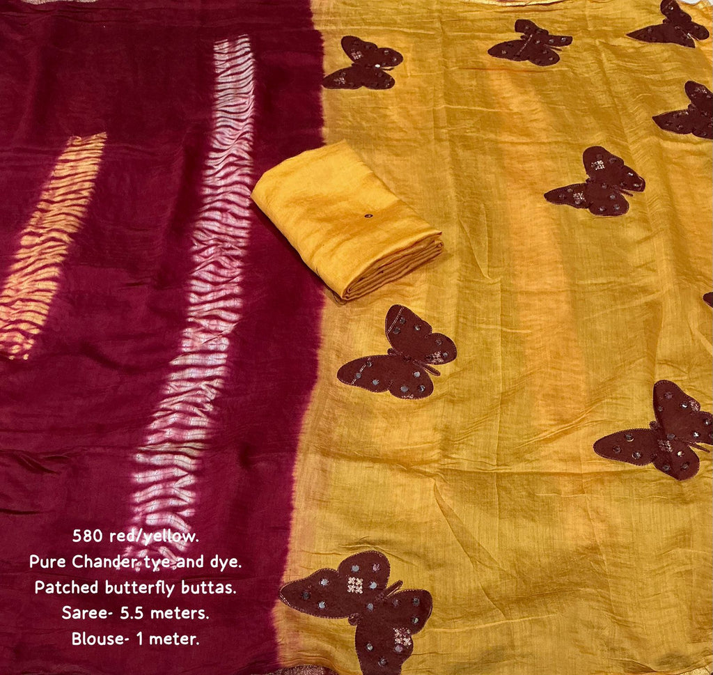 Premium Pure Chanderi Cotton Shibori Saree | Tie-Dye Red Saree with Contrast Blouse & Aari Mirror Work