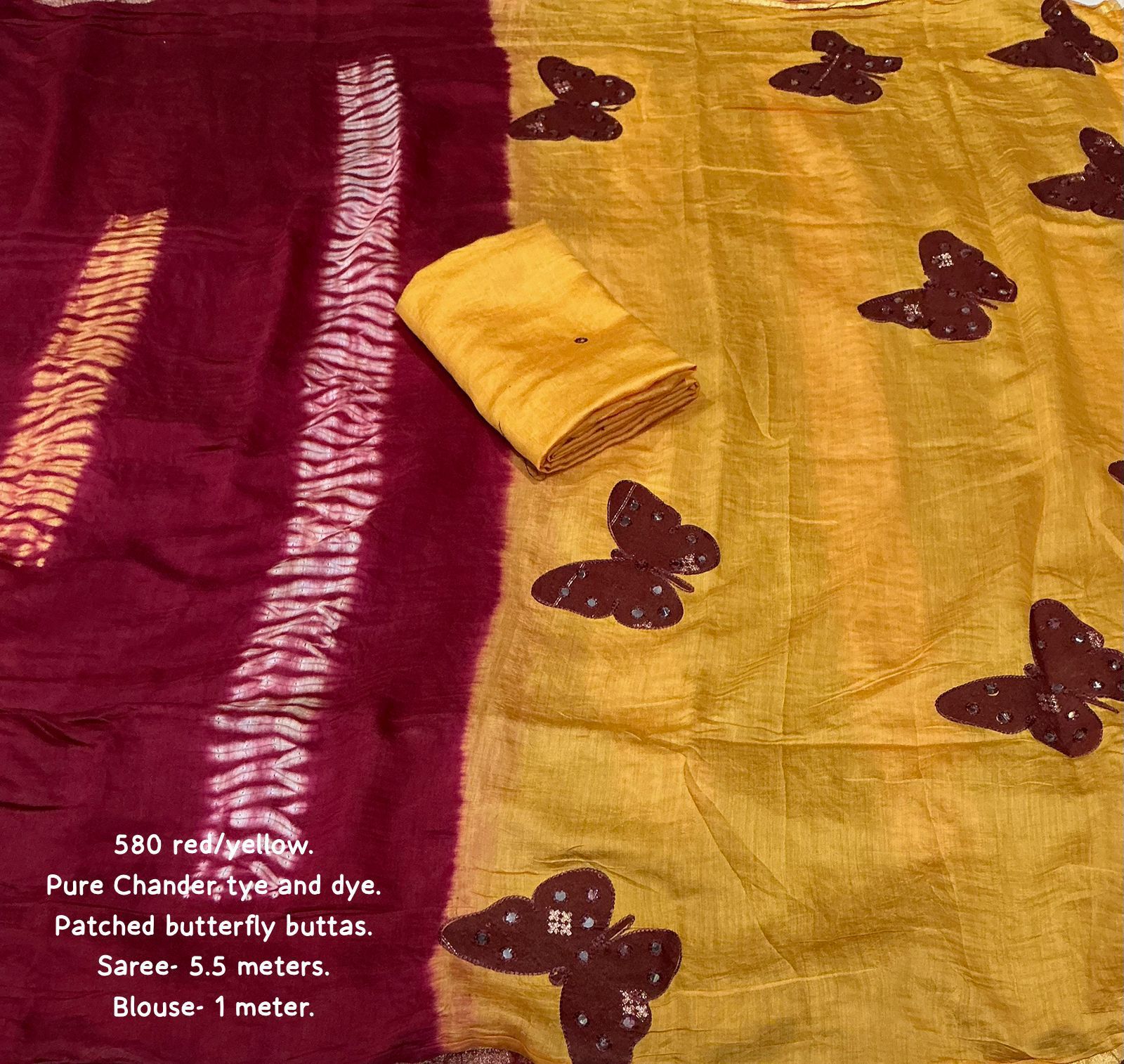 Premium Pure Chanderi Cotton Shibori Saree | Tie-Dye Red Saree with Contrast Blouse & Aari Mirror Work