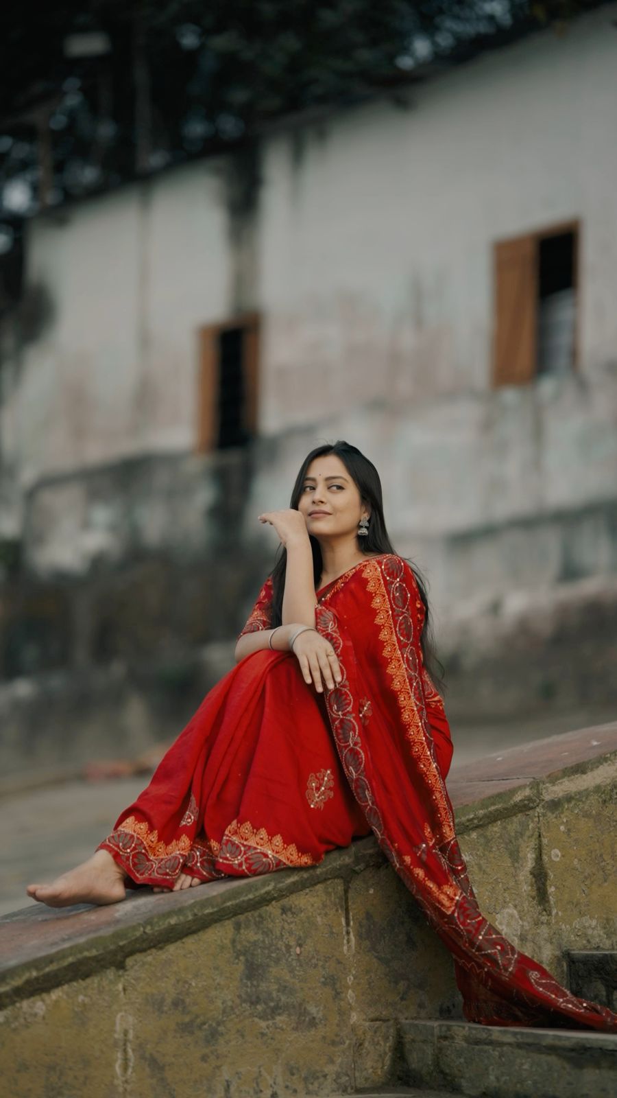 Ajrakh Hand Kaatha Work Saree | Pure Chanderi Hand Block Print Saree with Kaatha Embroidery & Tassels | Artisan Handcrafted Collection