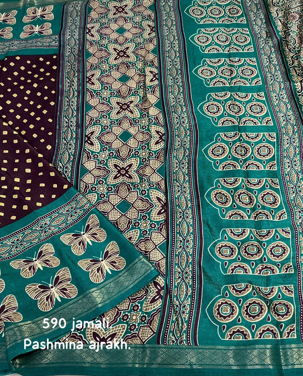 Cotton Crape Pashmina Saree – Jamal Ajrakh Design | Soft Cotton Crape with Zari Pattu Border & Running Printed Blouse | Best Seller