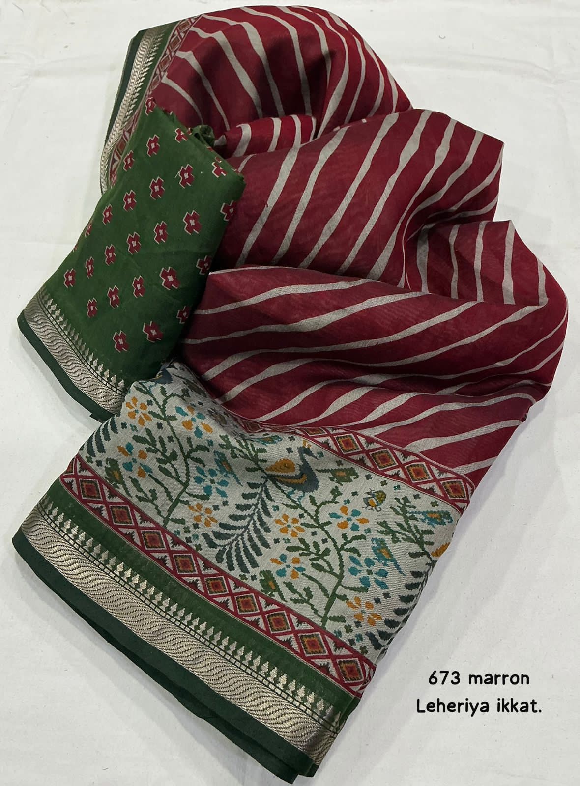 Mangalgiri Style Soft Cotton Printed Saree with Zari Pattu Border & Running Blouse