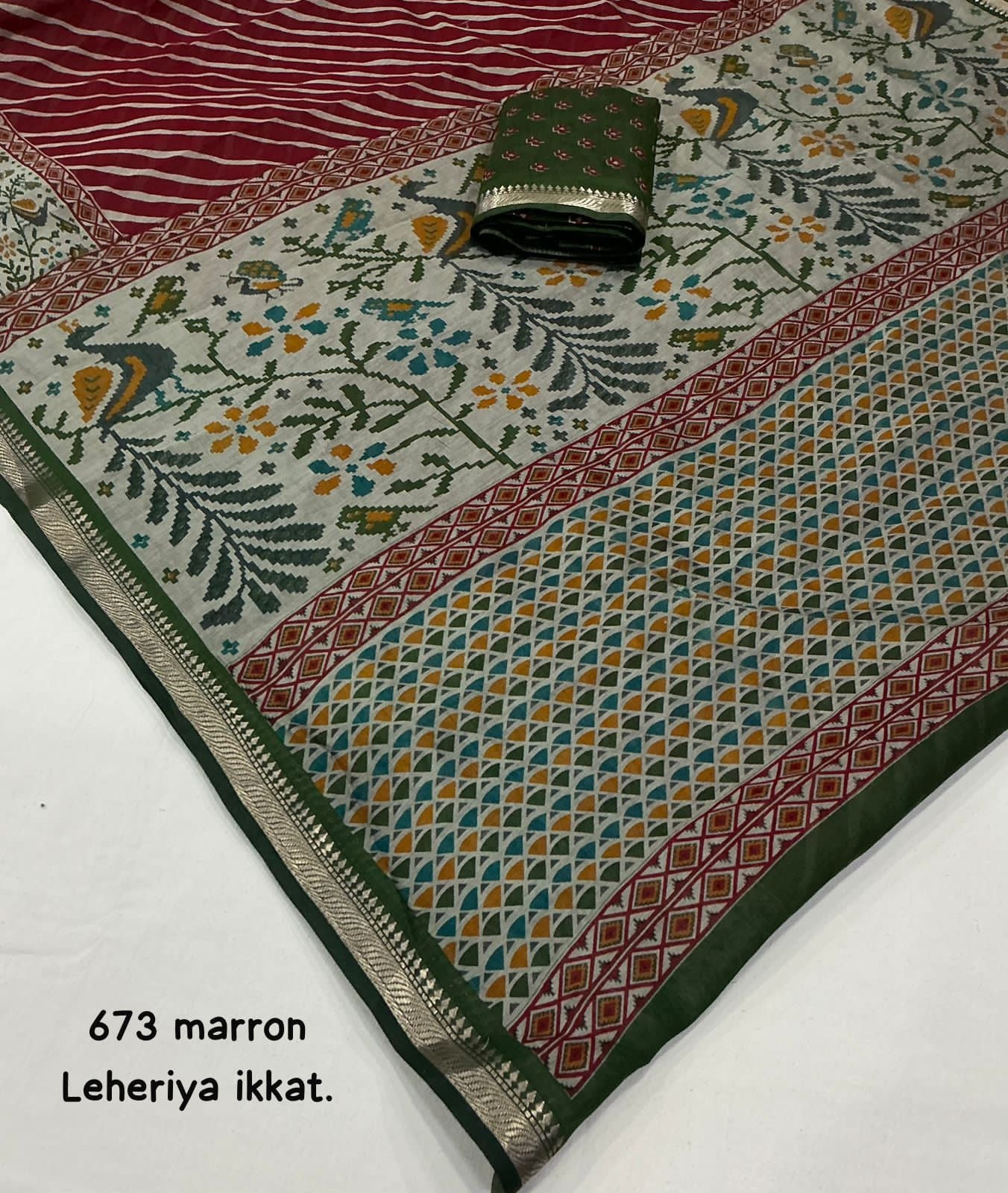 Mangalgiri Style Soft Cotton Printed Saree with Zari Pattu Border & Running Blouse