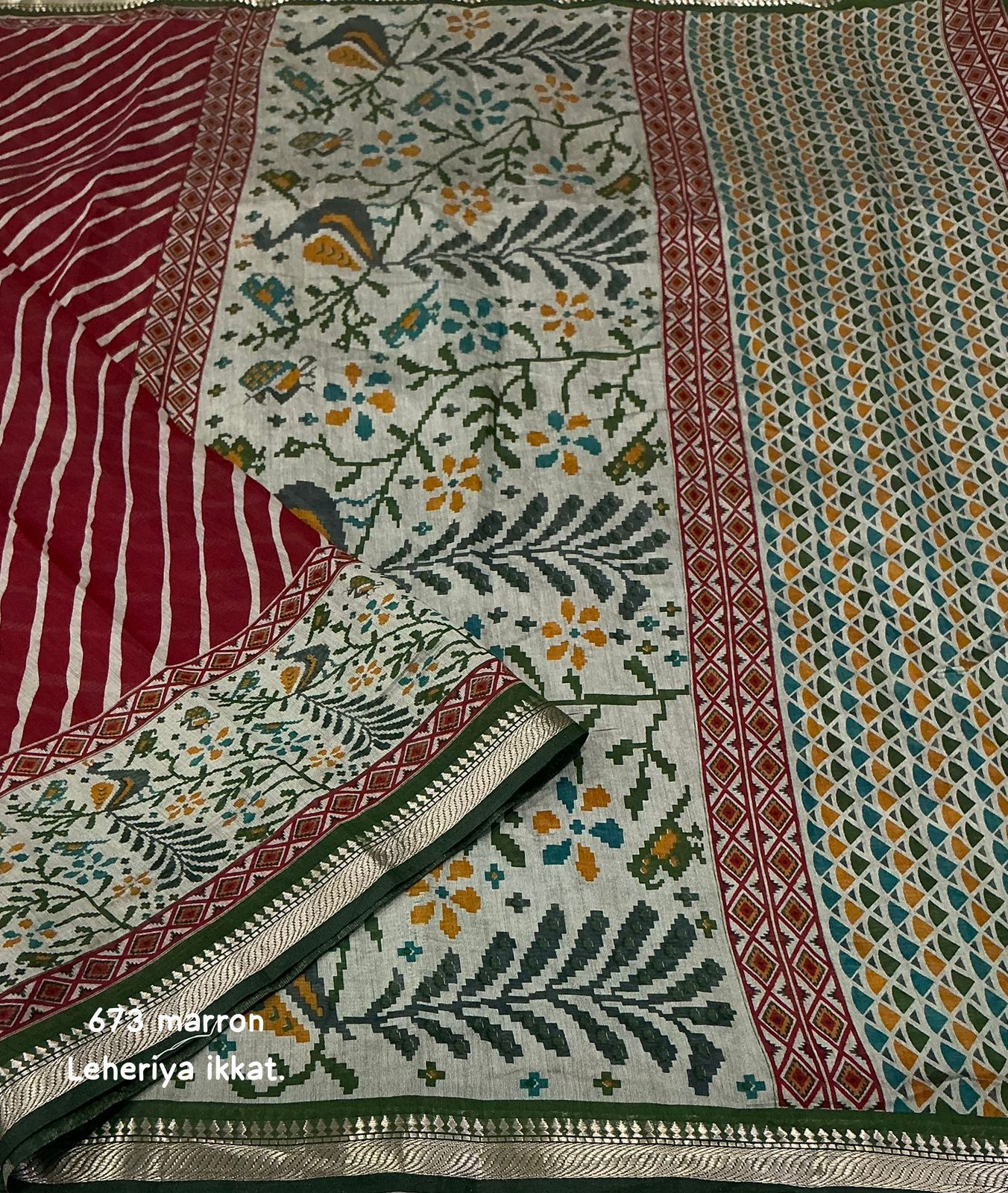 Mangalgiri Style Soft Cotton Printed Saree with Zari Pattu Border & Running Blouse