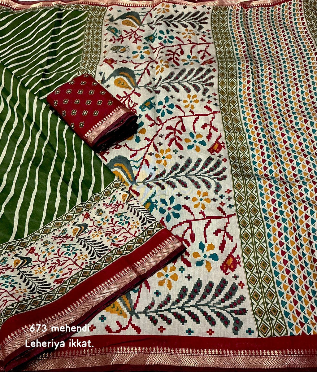 Mangalgiri Style Soft Cotton Printed Saree with Zari Pattu Border & Running Butti Blouse