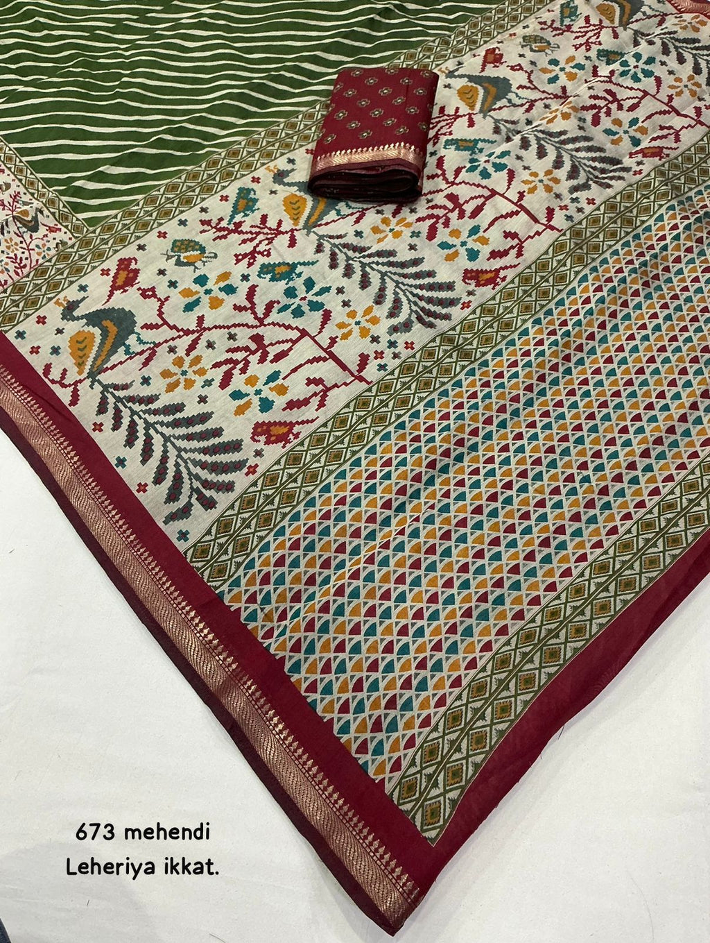 Mangalgiri Style Soft Cotton Printed Saree with Zari Pattu Border & Running Butti Blouse