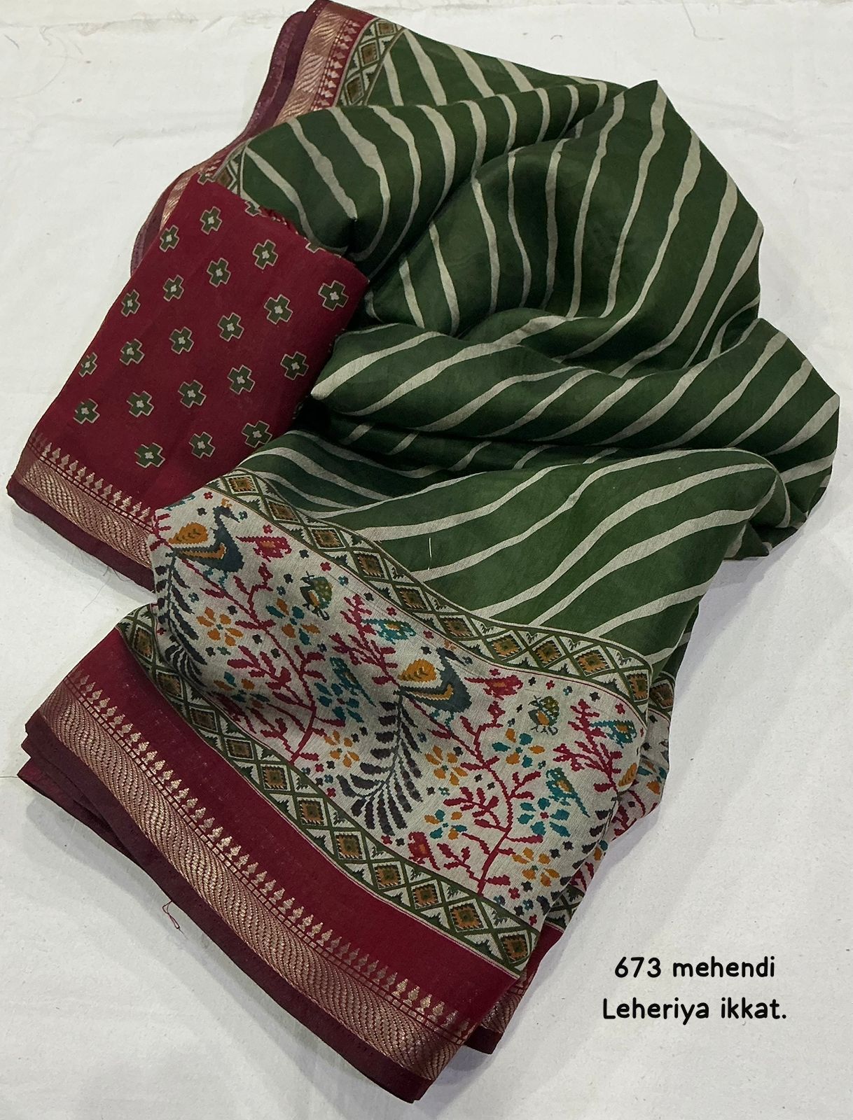 Mangalgiri Style Soft Cotton Printed Saree with Zari Pattu Border & Running Butti Blouse