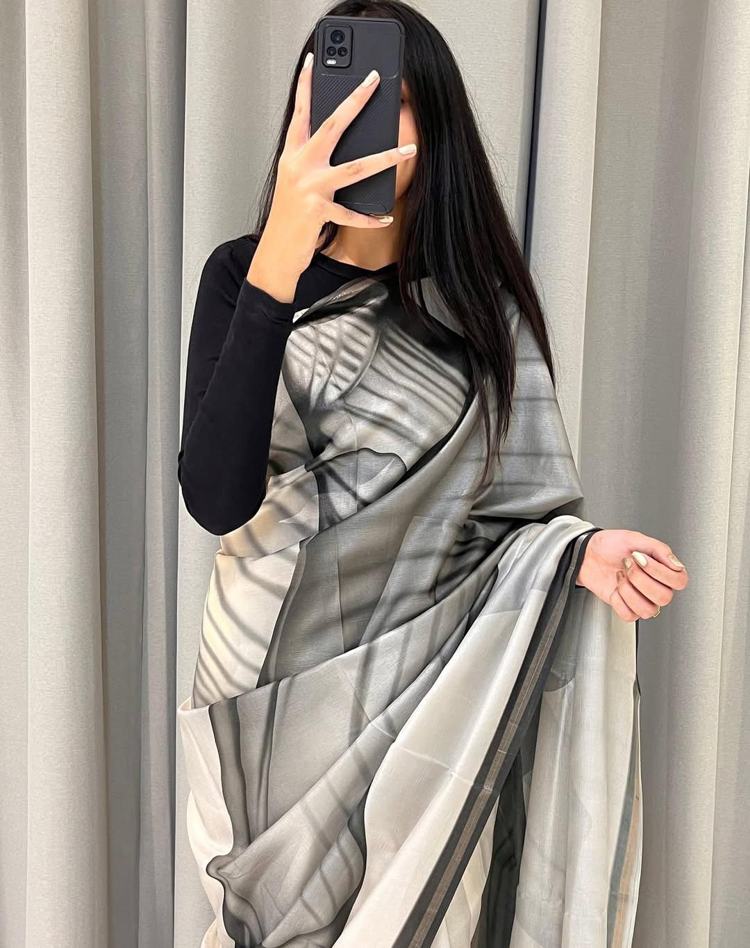 Maahika Premium Cotton Silk Saree with Sketched Design & Running Blouse