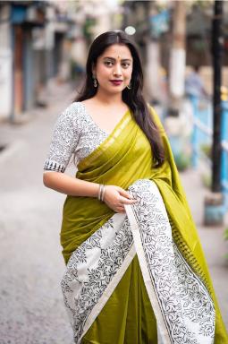 Pure Chanderi Saree with Contemporary Hand-Block Prints