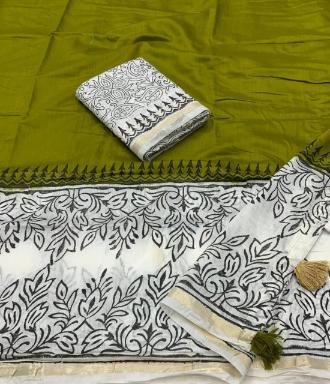Pure Chanderi Saree with Contemporary Hand-Block Prints