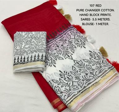 Pure Chanderi Saree with Contemporary Hand-Block Prints