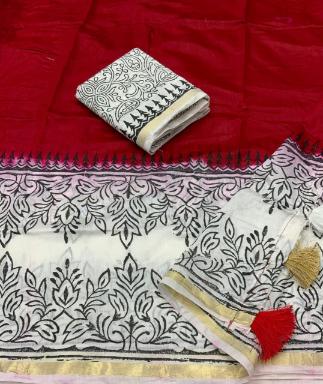 Pure Chanderi Saree with Contemporary Hand-Block Prints