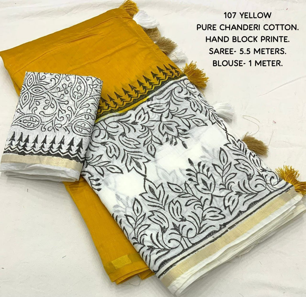 Pure Chanderi Saree with Contemporary Hand-Block Prints