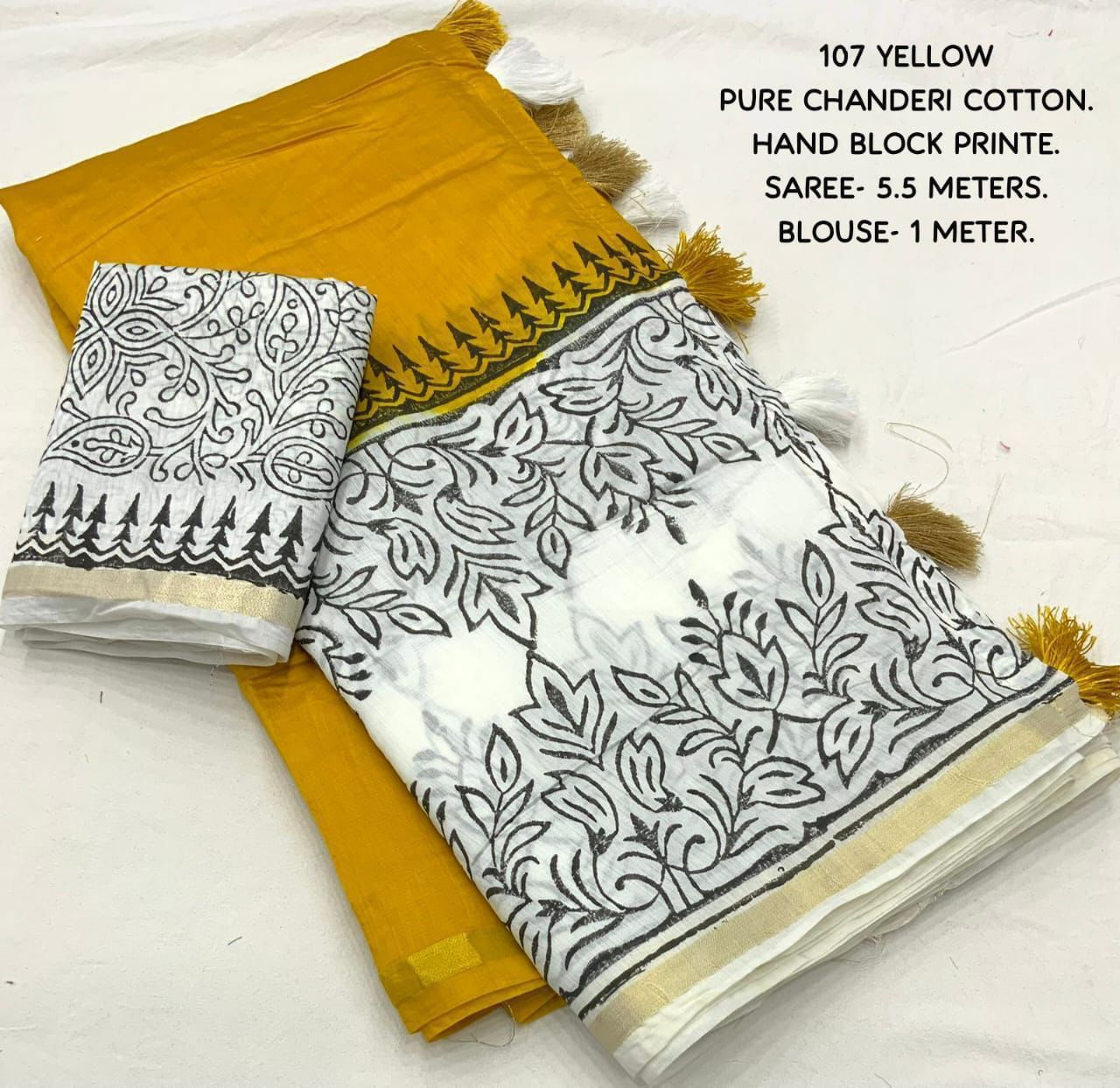 Pure Chanderi Saree with Contemporary Hand-Block Prints