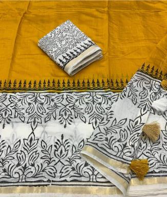 Pure Chanderi Saree with Contemporary Hand-Block Prints