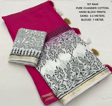 Pure Chanderi Saree with Contemporary Hand-Block Prints