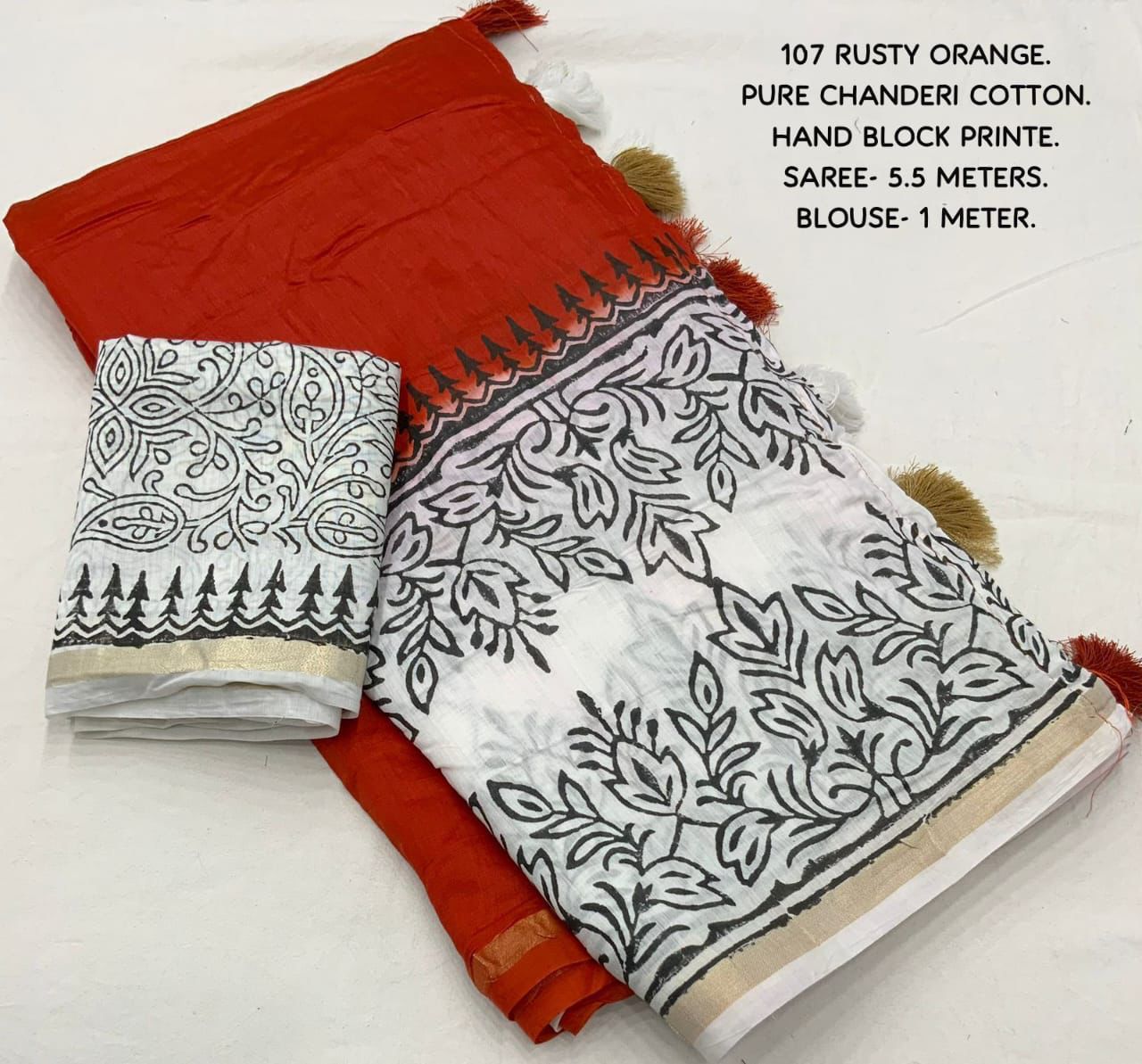 Pure Chanderi Saree with Contemporary Hand-Block Prints