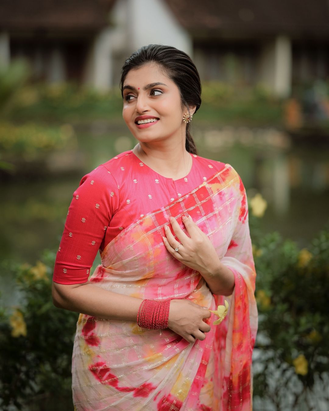 Shibori Chex Pure Georgette Saree | Multicolor Tie-Dye with Zari Woven Chex & Contrast Phantom Silk Embroidered Blouse