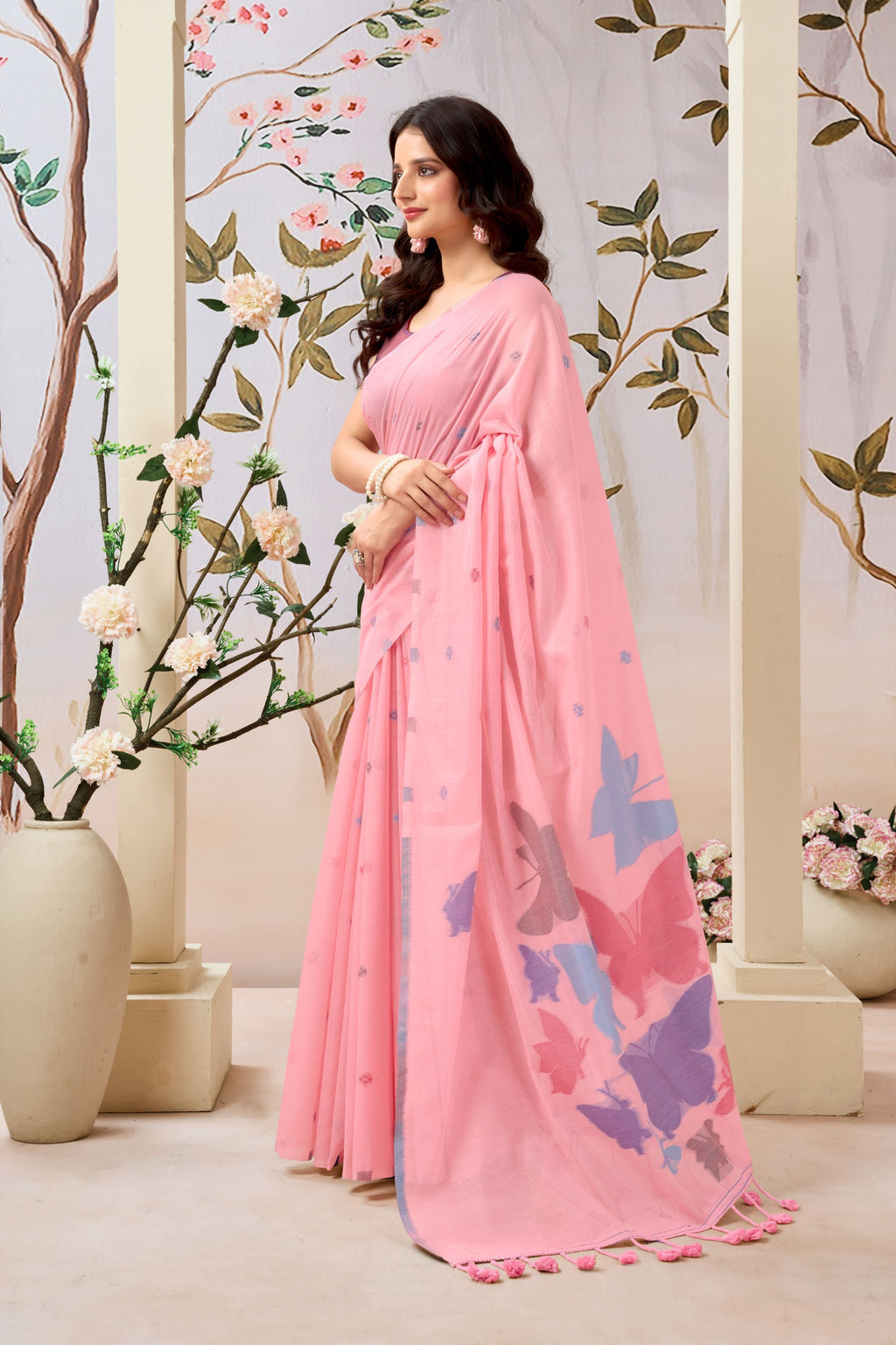 Pure Mul Cotton Handloom Saree with Butterfly Weave
