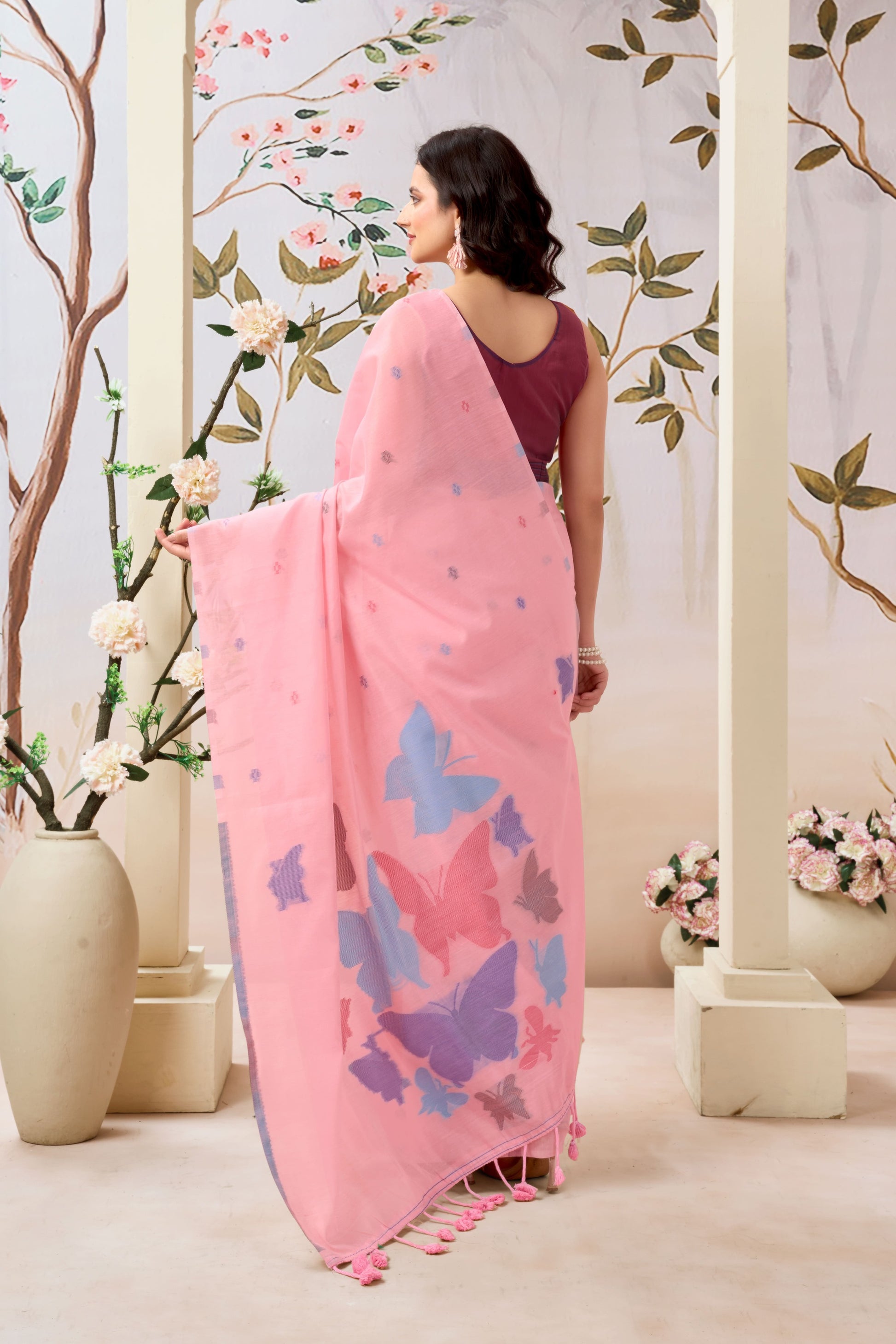 Pure Mul Cotton Handloom Saree with Butterfly Weave
