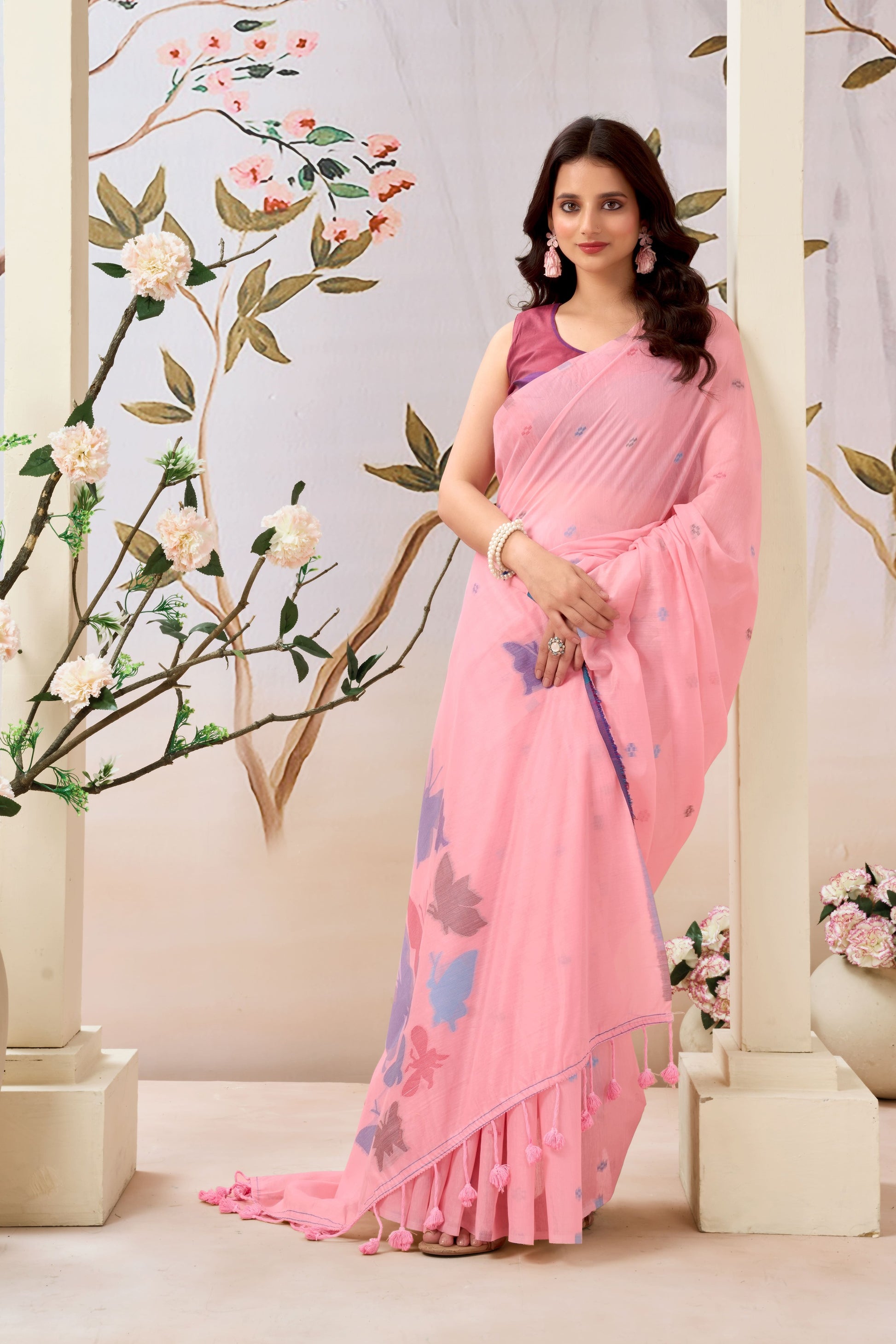 Pure Mul Cotton Handloom Saree with Butterfly Weave