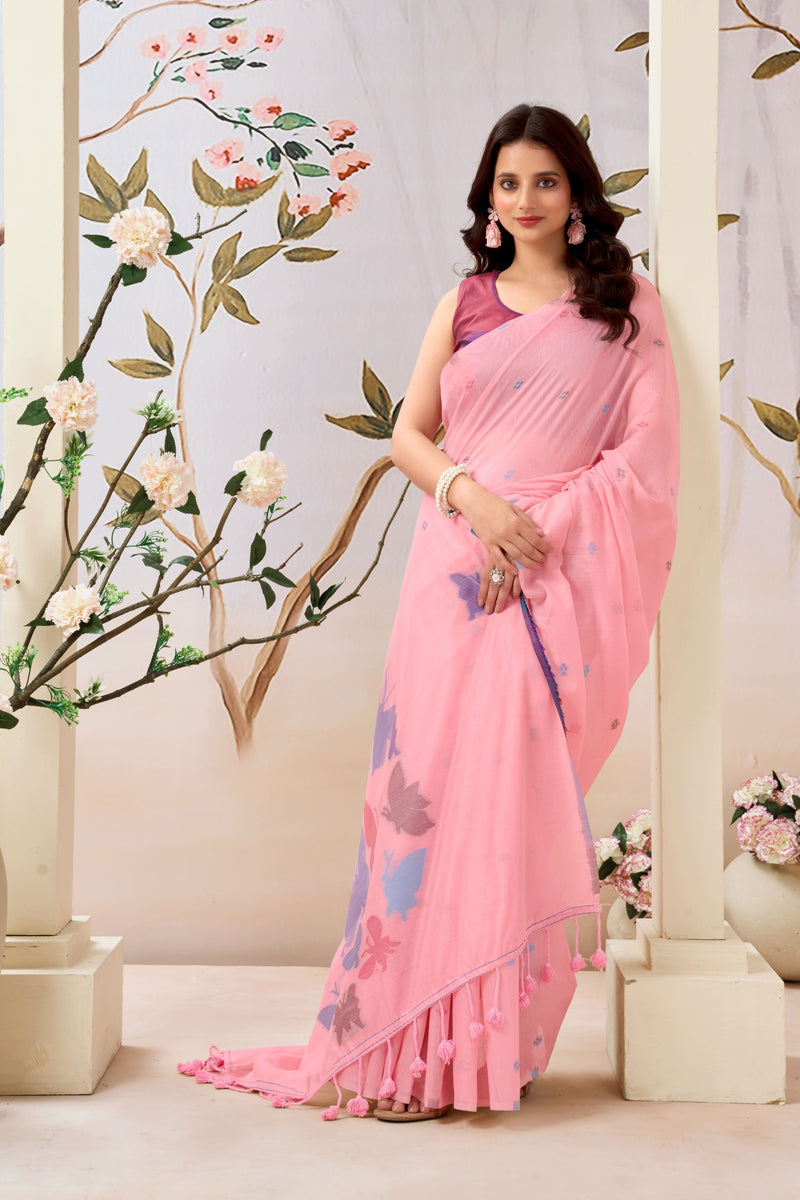 Pure Mul Cotton Handloom Saree with Butterfly Weave