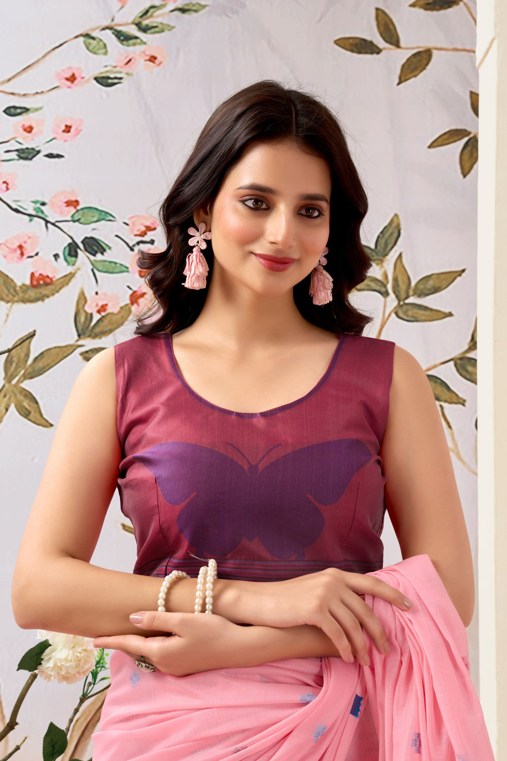 Pure Mul Cotton Handloom Saree with Butterfly Weave