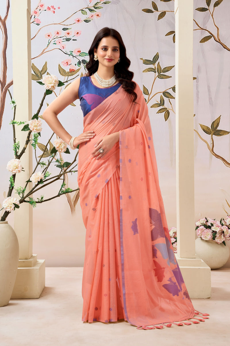 Pure Mul Cotton Handloom Saree with Butterfly Weave