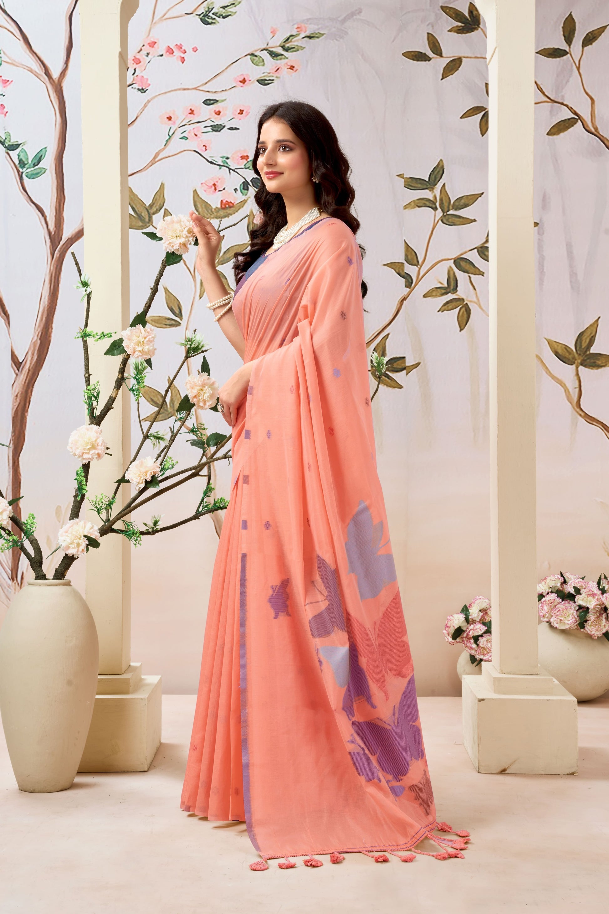 Pure Mul Cotton Handloom Saree with Butterfly Weave