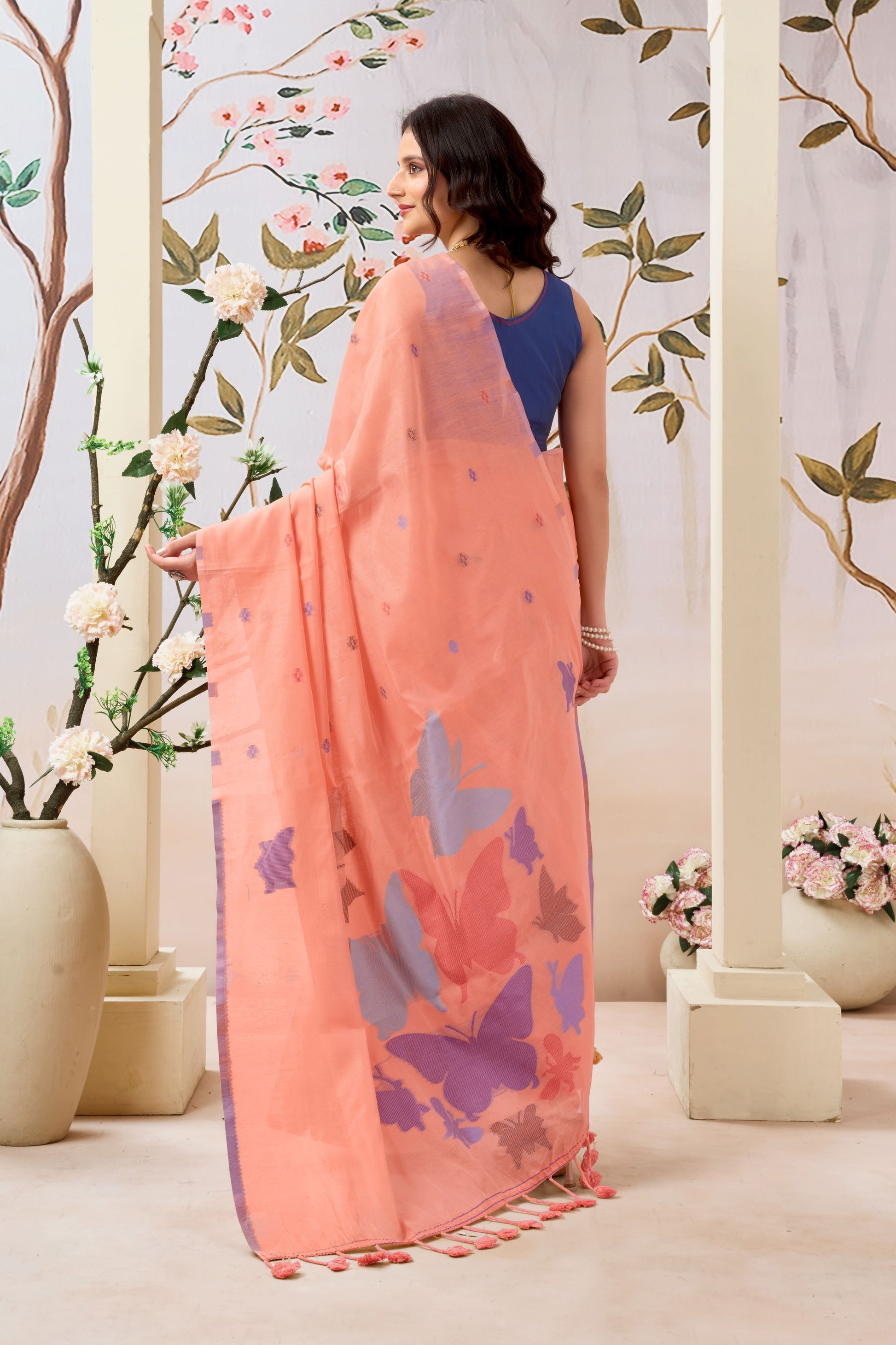 Pure Mul Cotton Handloom Saree with Butterfly Weave