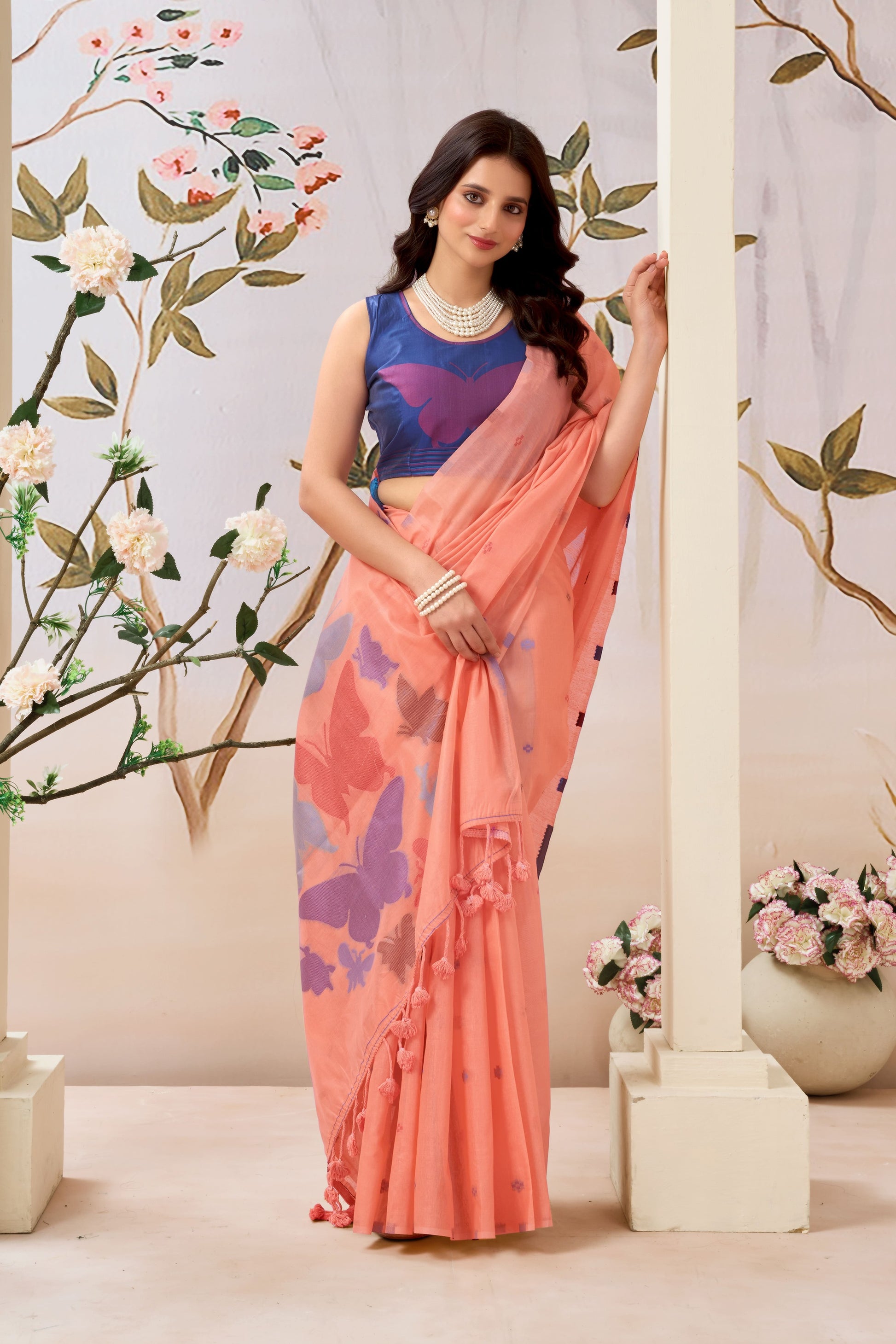 Pure Mul Cotton Handloom Saree with Butterfly Weave
