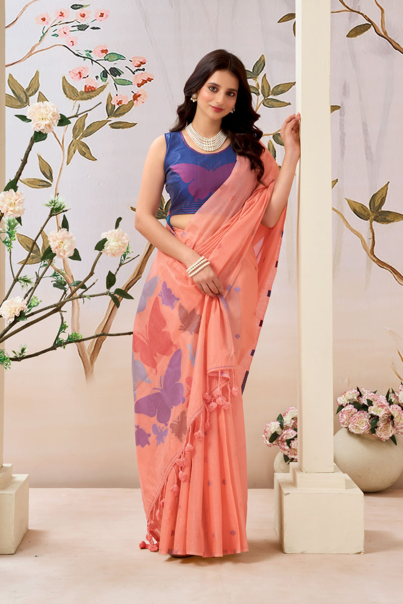 Pure Mul Cotton Handloom Saree with Butterfly Weave