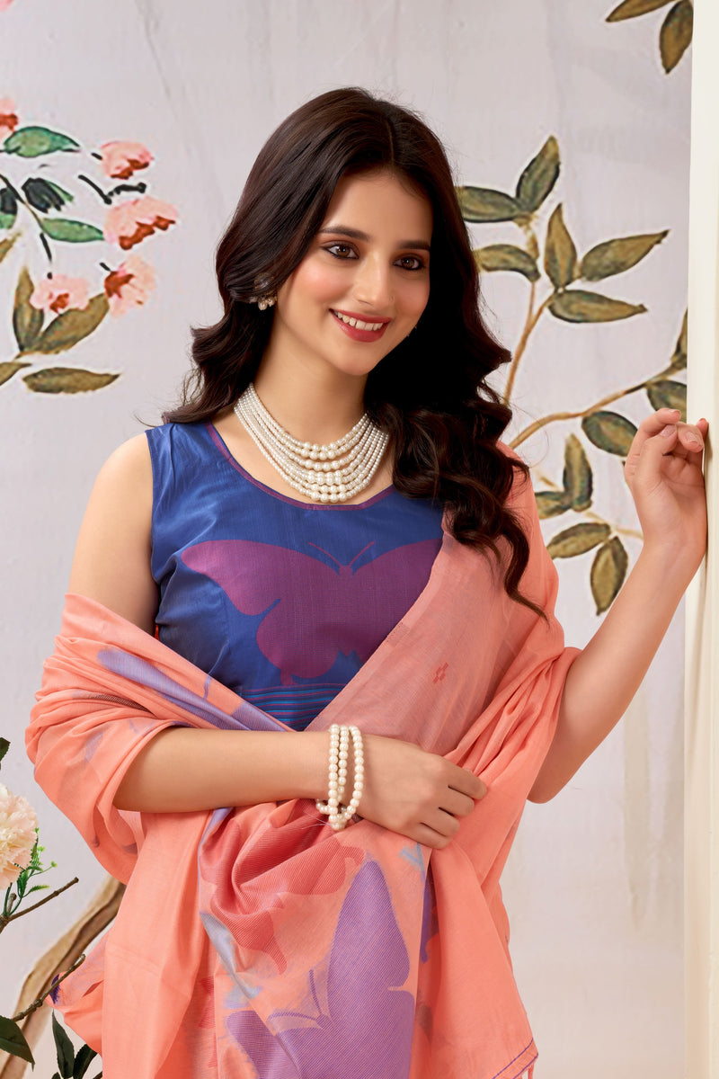 Pure Mul Cotton Handloom Saree with Butterfly Weave