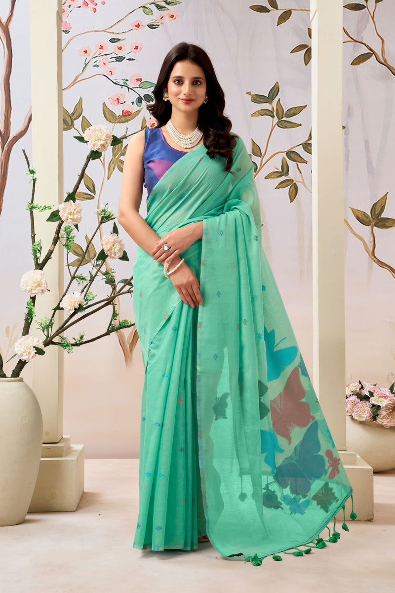 Pure Mul Cotton Handloom Saree with Butterfly Weave