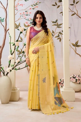 Pure Mul Cotton Handloom Saree with Butterfly Weave