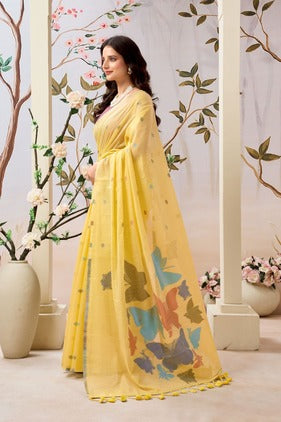 Pure Mul Cotton Handloom Saree with Butterfly Weave