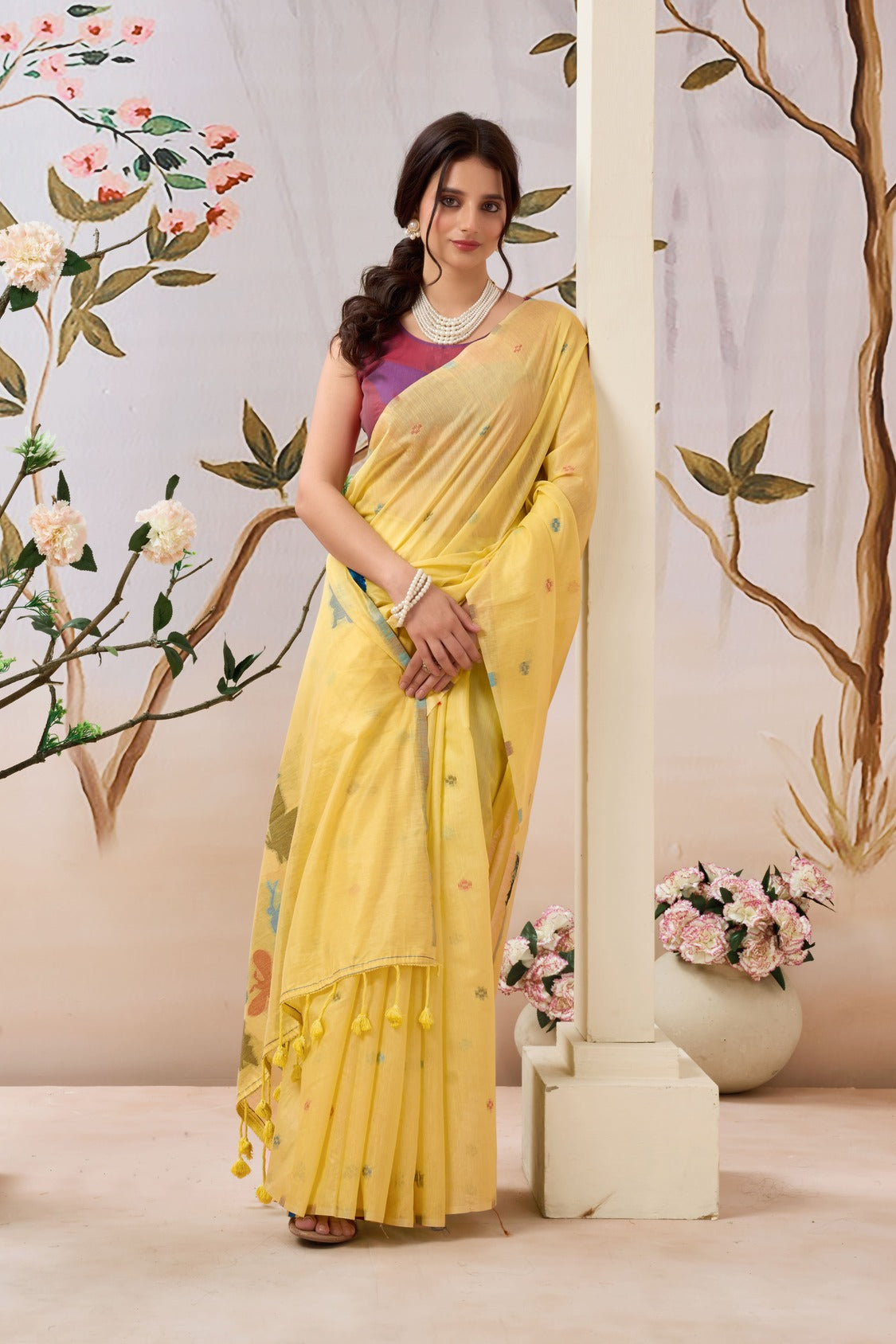 Pure Mul Cotton Handloom Saree with Butterfly Weave