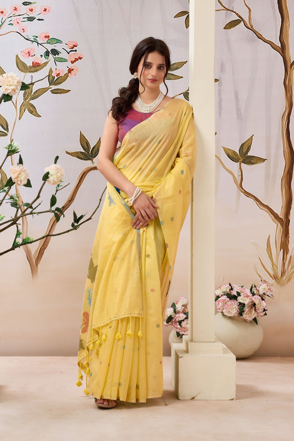 Pure Mul Cotton Handloom Saree with Butterfly Weave
