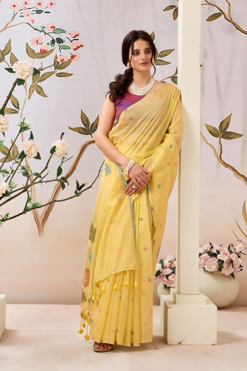 Pure Mul Cotton Handloom Saree with Butterfly Weave